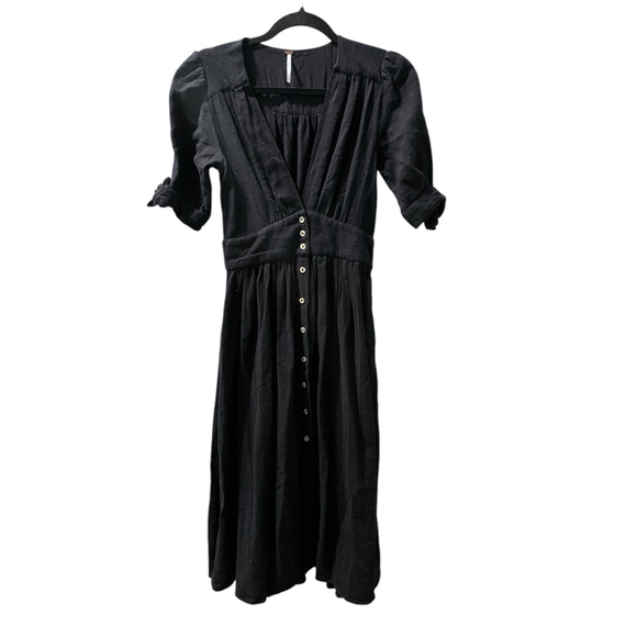 Free People Dresses & Skirts - Free People Love Of My Life Black Midi Button Down Dress Size XS Cotton $108
